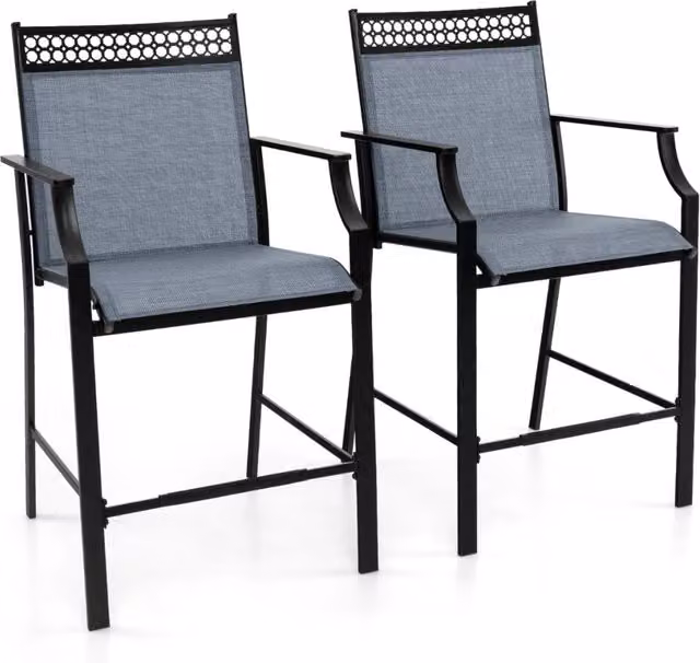 Set di 2 sgabelli da bar Design Mania per esterno con braccioli e poggiapiedi in metallo, colore blu