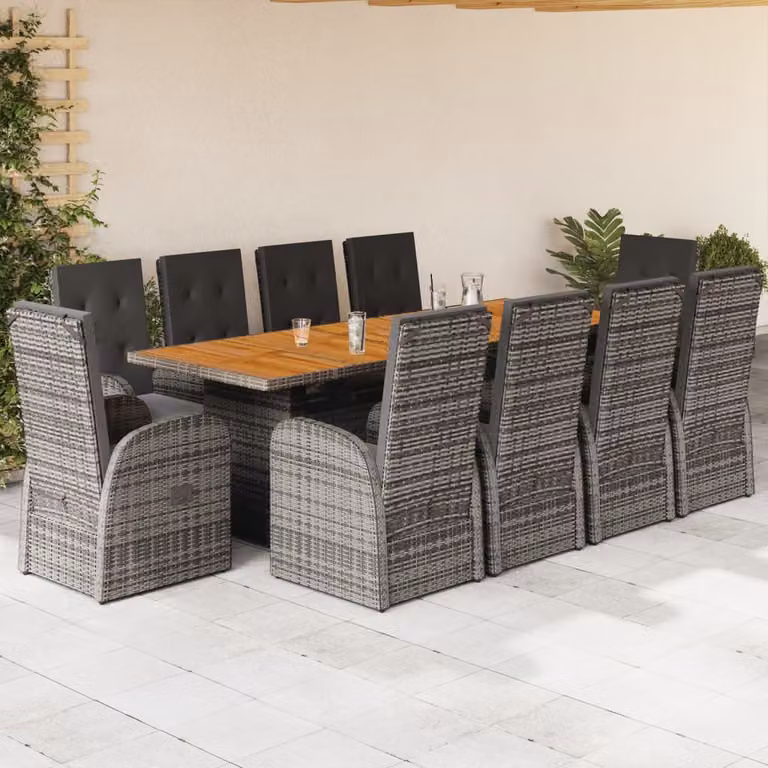 vidaXL Set da Pranzo da Giardino 11pz in Polyrattan e Legno di Acacia Grigio