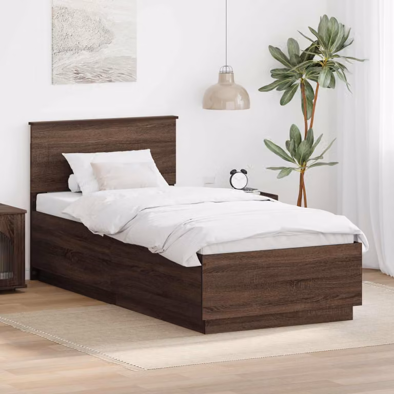 Struttura del letto con strisce LED e porte USB vidaXL in legno Rovere Marrone 70 x 190 cm