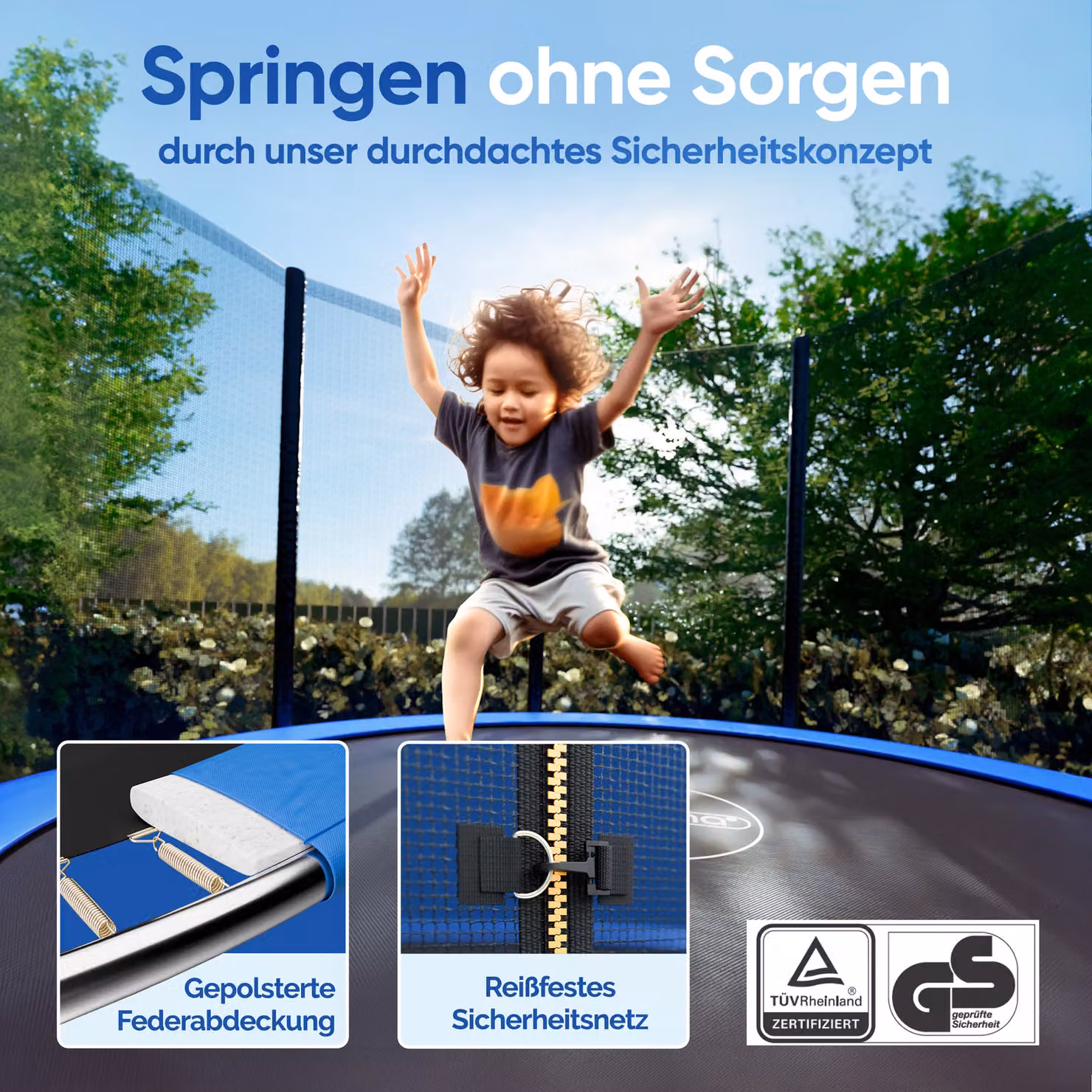 Trampolino elastico Monzana blu con rete di sicurezza e protezione UV, Ø 244 cm – 2
