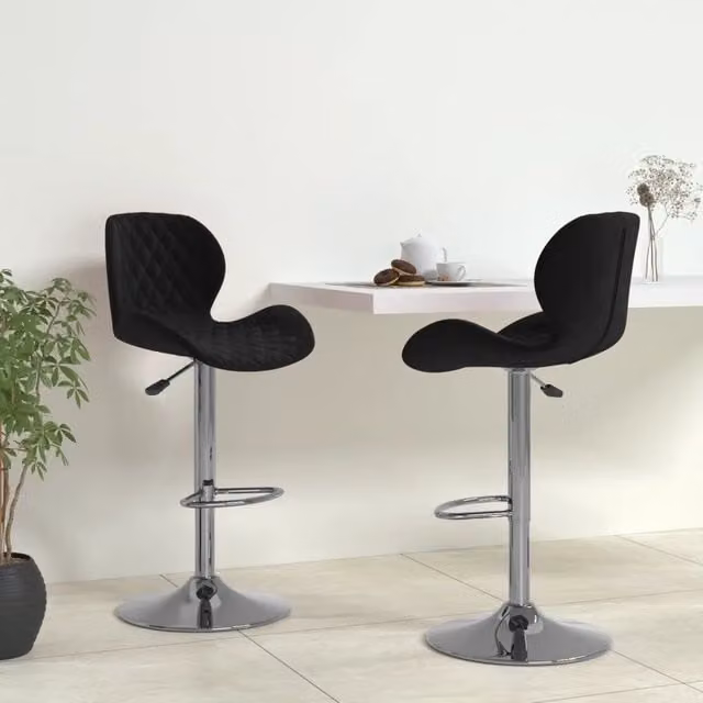 Set di 2 sgabelli da bar vidaXL in velluto nero con struttura in metallo per cucina e soggiorno – 1