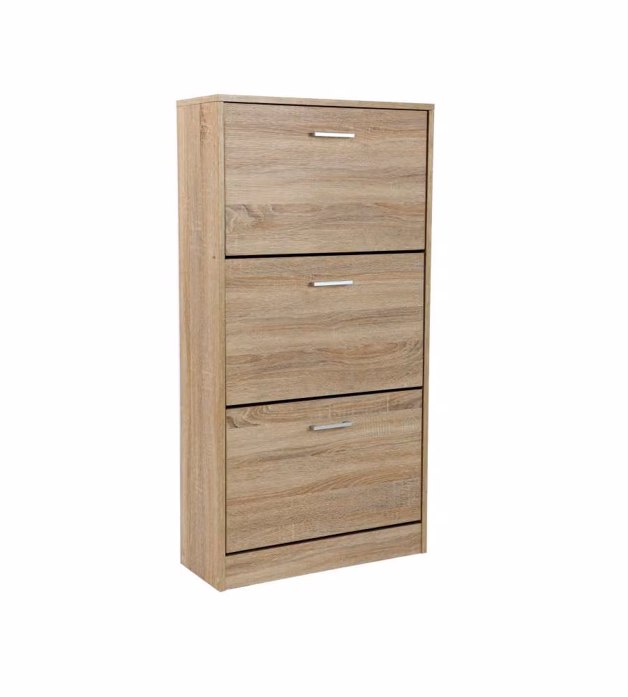 Scarpiera Domo Mea in legno naturale beige con 3 ribalte e scomparti basculanti L/P/H: 60 x 24 x 117 cm