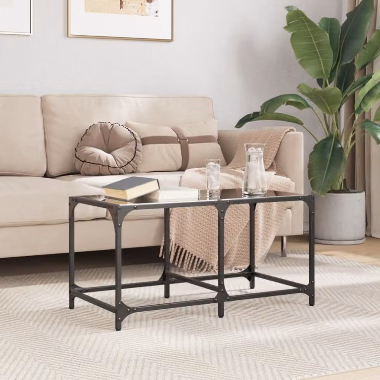 Maison Exclusive - Tavolino con piano in vetro, nero, 78,5x40x40 cm, struttura in acciaio