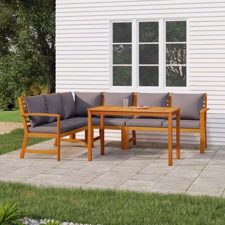Maison Exclusive - Set da pranzo da giardino 5 pezzi con cuscini in legno massello di acacia