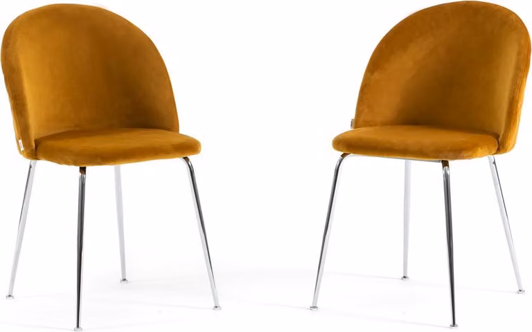 Set di 2 sedie da pranzo imbottite, gambe in metallo, design elegante per cucina, sala da pranzo, bar e ristoranti SARA - giallo senape/argento