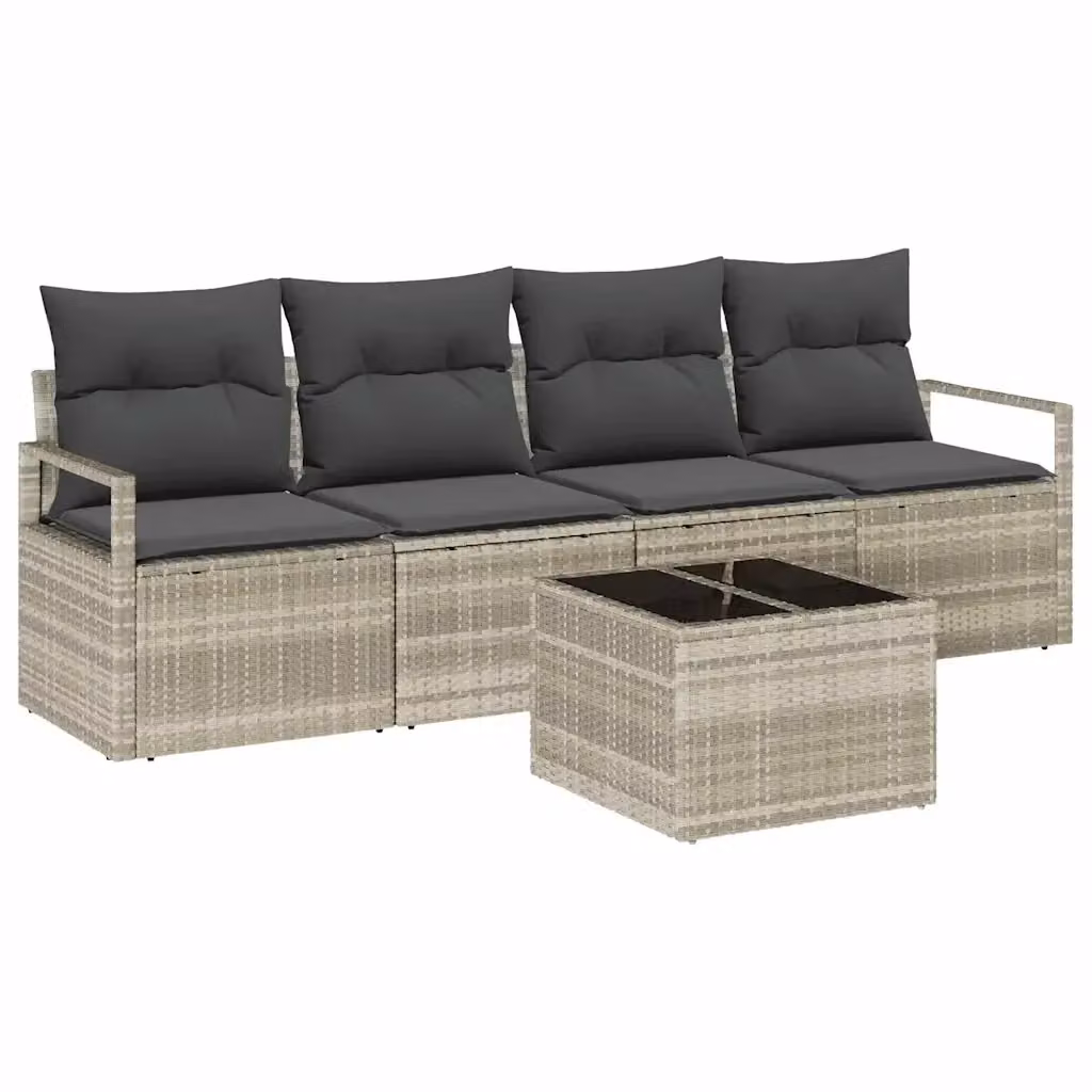 Set di divani da giardino vidaXL a forma di U in rattan grigio con tavolo da caffè e cuscini inclusi – 2