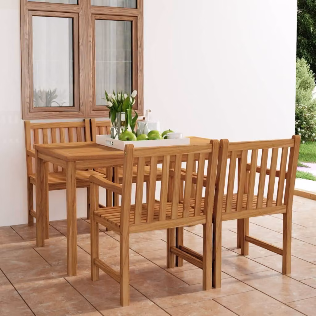 The Living Store 5 pezzi. Set da pranzo da giardino in legno massiccio teak