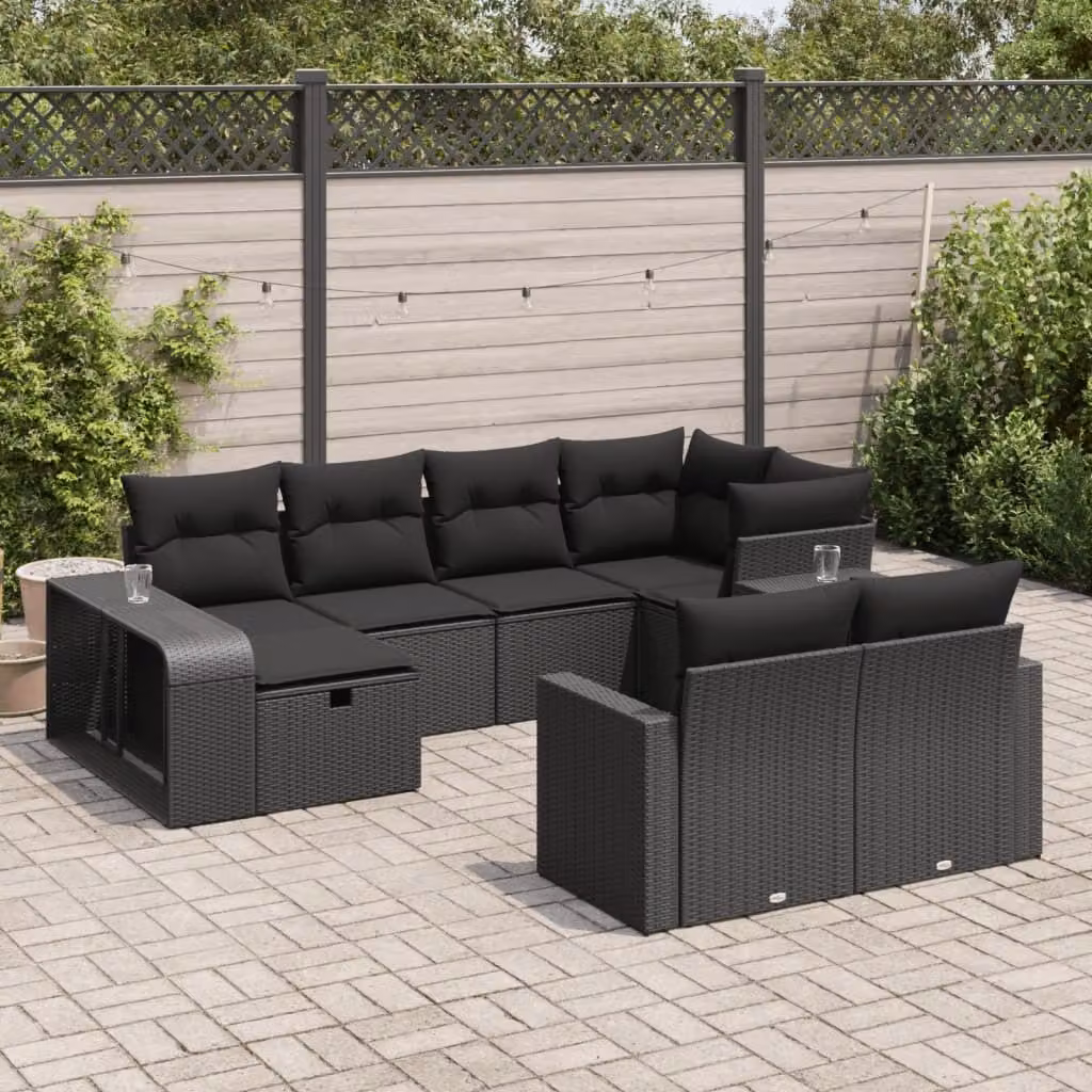 Maison Exclusive - Set da giardino 10 pezzi con cuscini in polyrattan nero