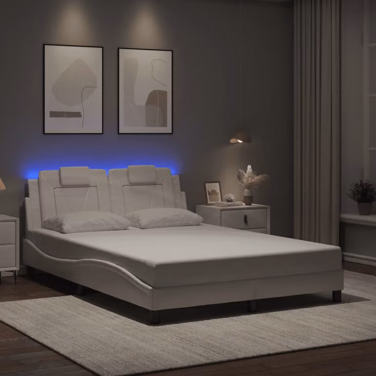 vidaXL Giroletto Viana Moderno con LED e Porta USB in Pelle Sintetica, Bianco, L/P: 200 x 120 cm