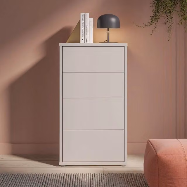 Cassettiera Medea con 4 cassetti color beige opaco L: 55 cm, P: 35 cm, H: 99 cm