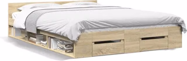 Letto matrimoniale | Letto per adulti | Giroletto Cassetti Rovere Sonoma 150x200 cm Legno Multistrato