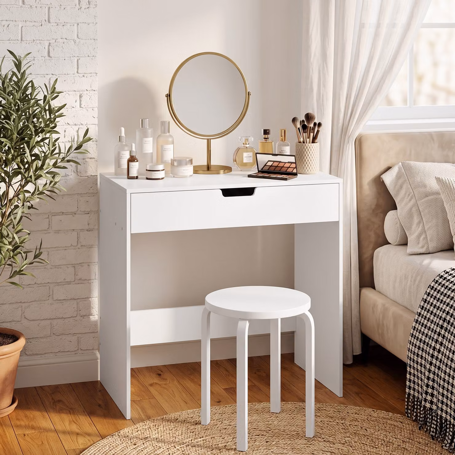 Tavolo Trucco Moderno HOMCOM con Cassetto, Bianco, L 75 cm x P 40 cm x H 75 cm – 2