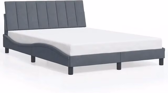 Letto matrimoniale Hanko in velluto grigio scuro con doghe in legno, L/P/H: 140 x 190 cm