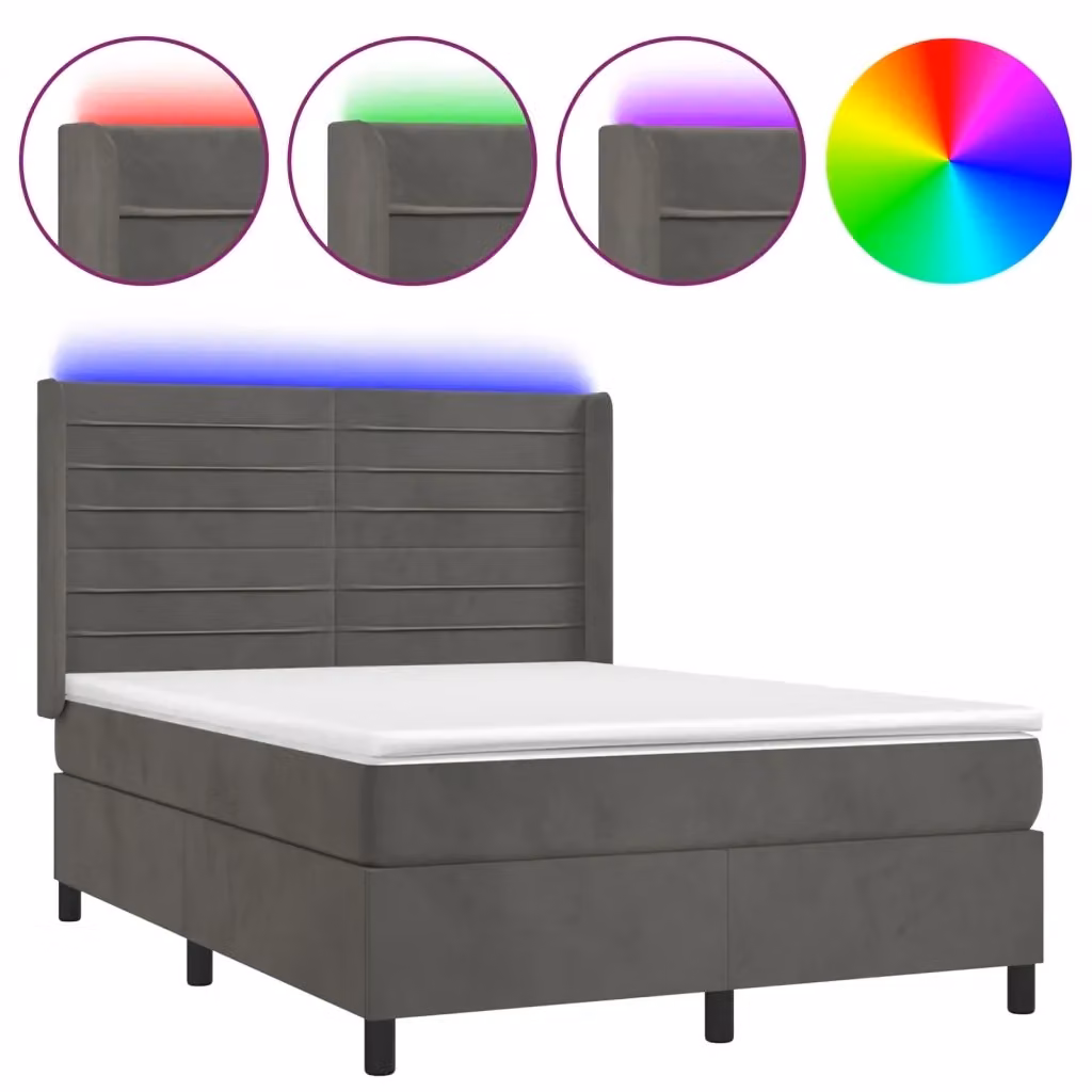 Letto Moderno con Materasso Ibrido e Illuminazione LED vidaXL Grigio con Porte USB L/P/H: 140 x 200 x 147 cm – 2