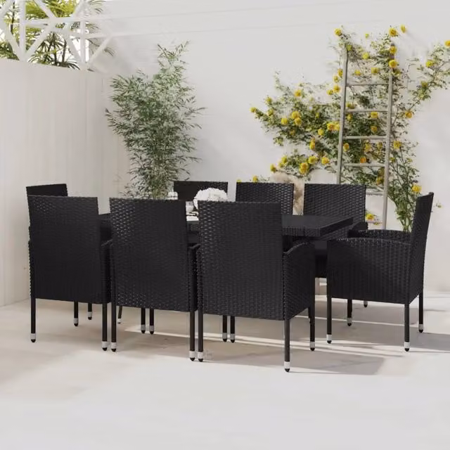 Set da Pranzo da Giardino 9 pz in Polyrattan Nero 3059426