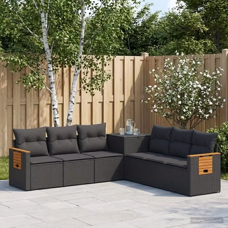 Set di divani da giardino vidaXL 7 pezzi in polyrattan e metallo nero con cuscini inclusi