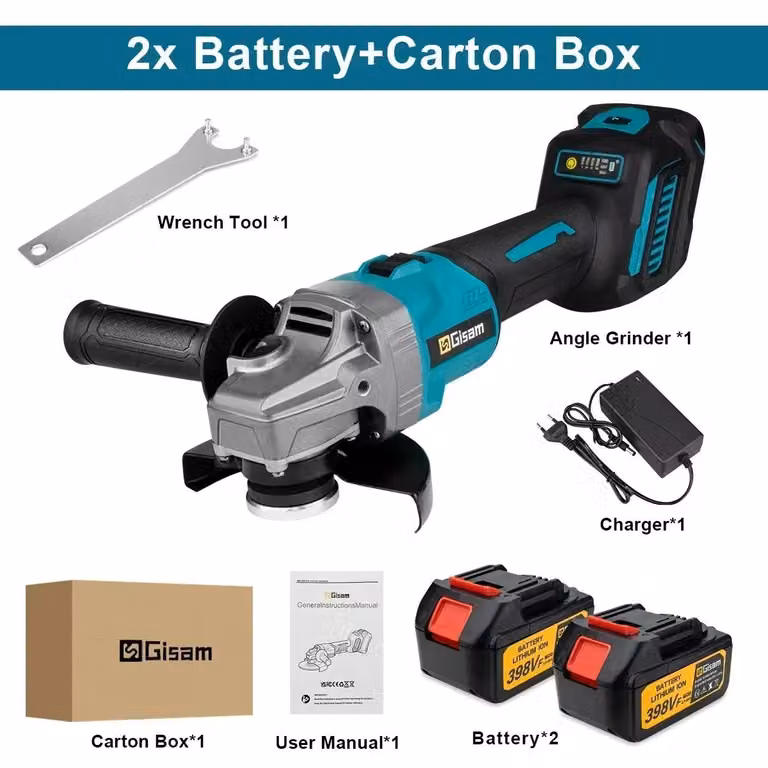 Smerigliatrice angolare a batteria - Motore brushless, 18V, 125 mm - Sette livelli di potenza - Velocità regolabile - Ideale per smerigliatura e lucidatura - Set con 2 batterie