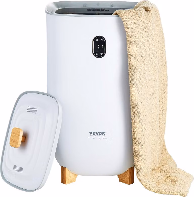 Scaldasalviette grande da 35 litri con schermo LED, funzione di asciugatura e timer, colore bianco