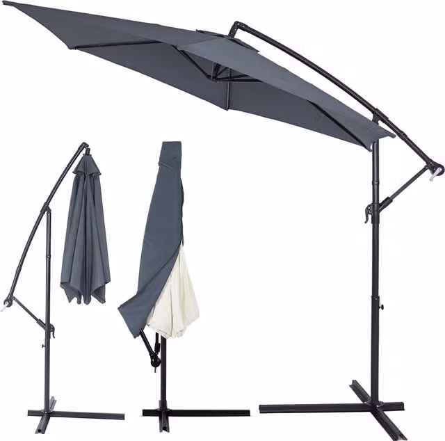 Ombrellone a braccio laterale Kingsleeve® Ampel in alluminio antracite con copertura in poliestere UPF 50+ e manovella, Ø 300 cm