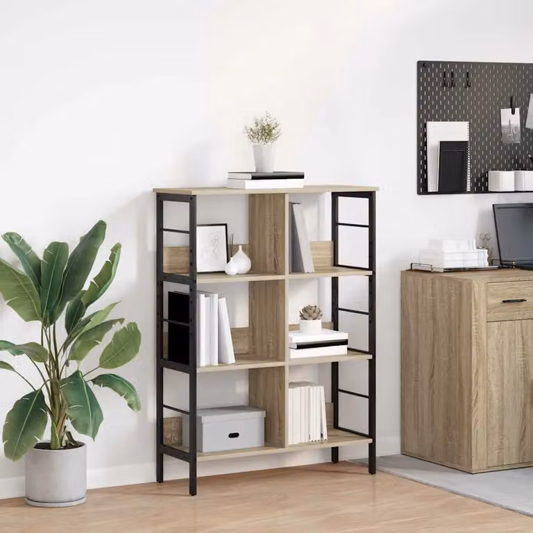 Libreria vidaXL in stile industriale con 6 livelli, legno e metallo, colore marrone, L 82 cm x P 32 cm x H 112 cm