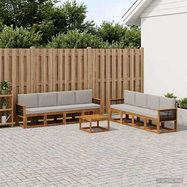 vidaXL Set di divani da esterno 9 pz in legno di acacia con cuscini, Naturale e Grigio
