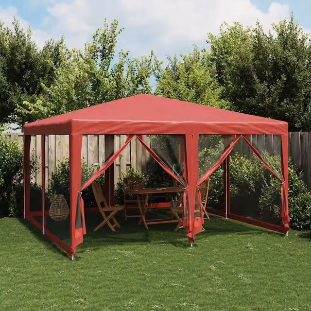 Tenda Gazebo Hip per Feste Rossa con 8 Pareti Laterali in Rete L/P: 400 x 400 cm – 1