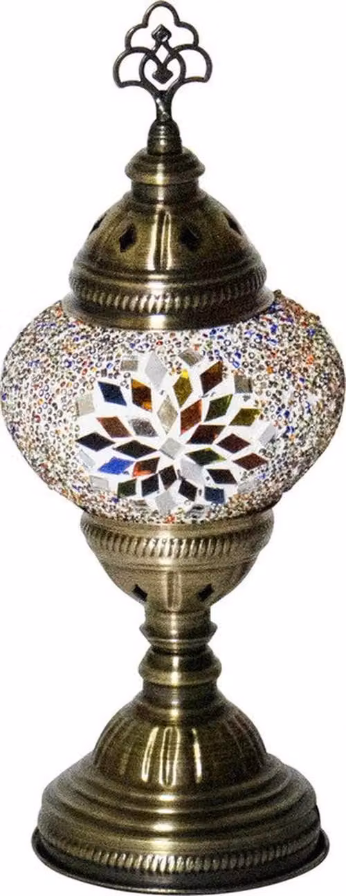 Lampada da tavolo a mosaico in stile orientale in colori misti, altezza 30 cm, diametro 13,5 cm, attacco E14, realizzata a mano