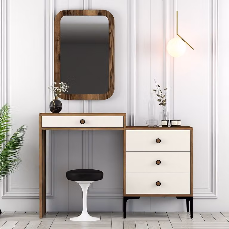 Skye Decor, Lizbon 547 - Noce, Crema, Comò, Noce, 100% PANNELLI DI PARTICELLE RIVESTITI IN MELAMMINA, 124 x 40 x 84,7 cm