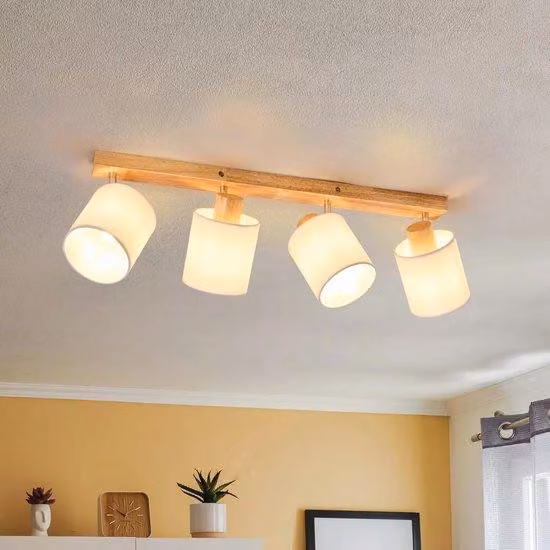 Lampada da soffitto in legno a 4 luci, orientabile a 320°, stile boho, per il soggiorno