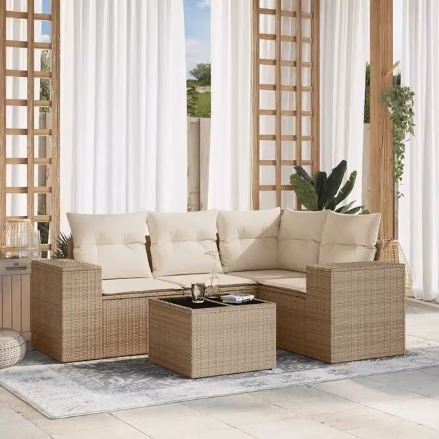 Set Divano da Giardino 5 pz con Cuscini Beige in Polyrattan 3254855