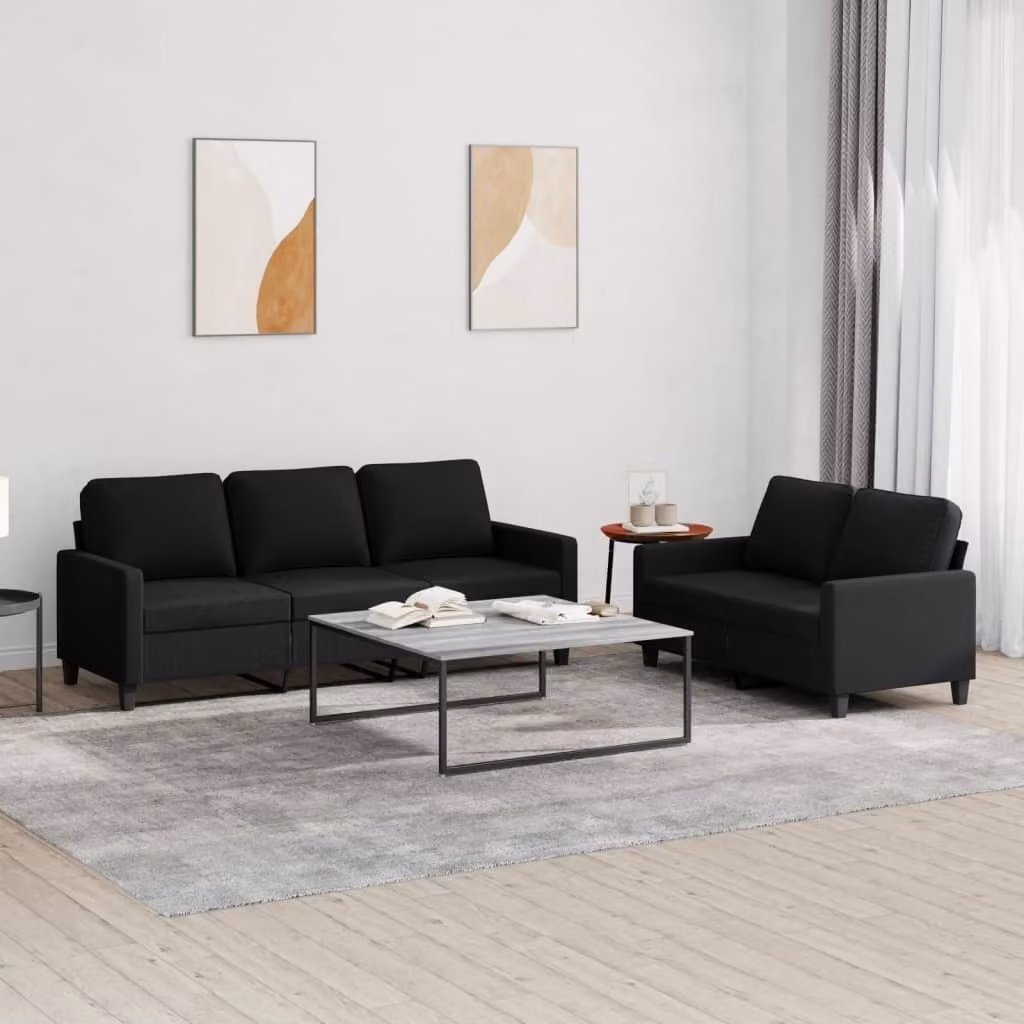Maison Exclusive - Set divano a 2 posti con cuscini, tessuto nero