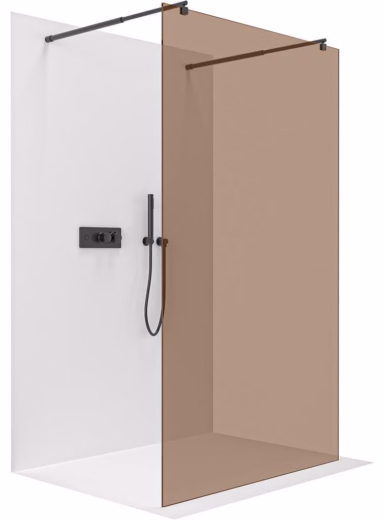 CERANO - Box doccia Walk-in Onyx Duo L/P - 8 mm - montante arrotondato - nero opaco, vetro color bronzo - 70x200 cm