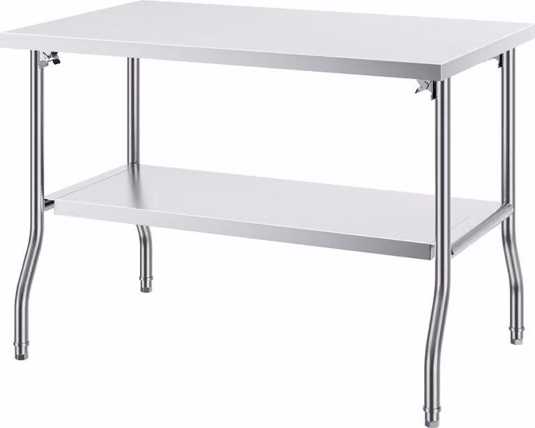 SucceBuy Tavolo di preparazione commerciale pieghevole da , 48 x 30 pollici. Tavolo da lavoro commerciale con ripiano inferiore. Robusto tavolo pieghevole in acciaio inox per la cucina di casa, il ristorante o il garage