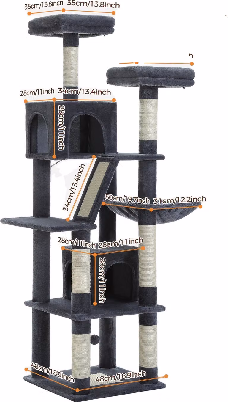 Albero per gatti multistrato, altezza 180 cm, design sicuro e stabile, modello AMT0239DGY, taglia XL