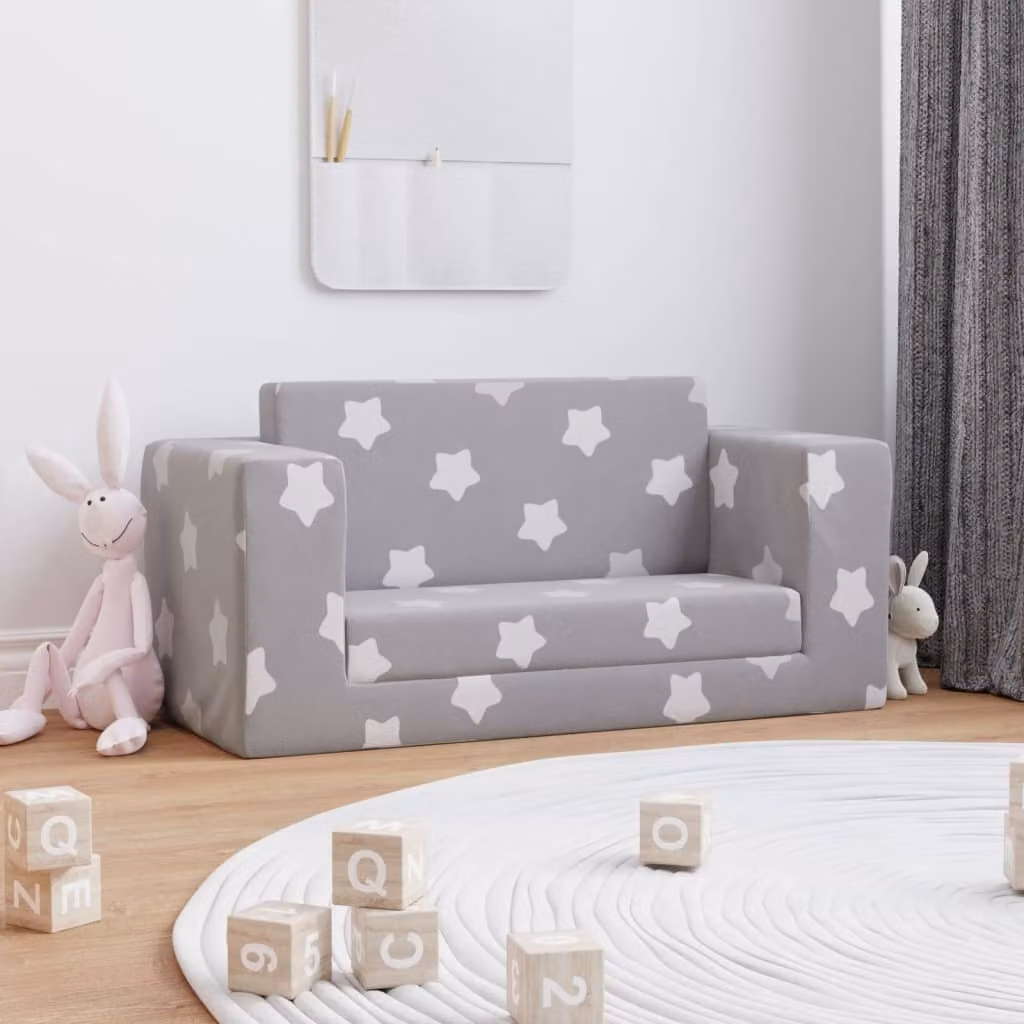 Maison Exclusive - Divano letto per bambini, 2 posti, grigio chiaro con stelle, in morbido peluche