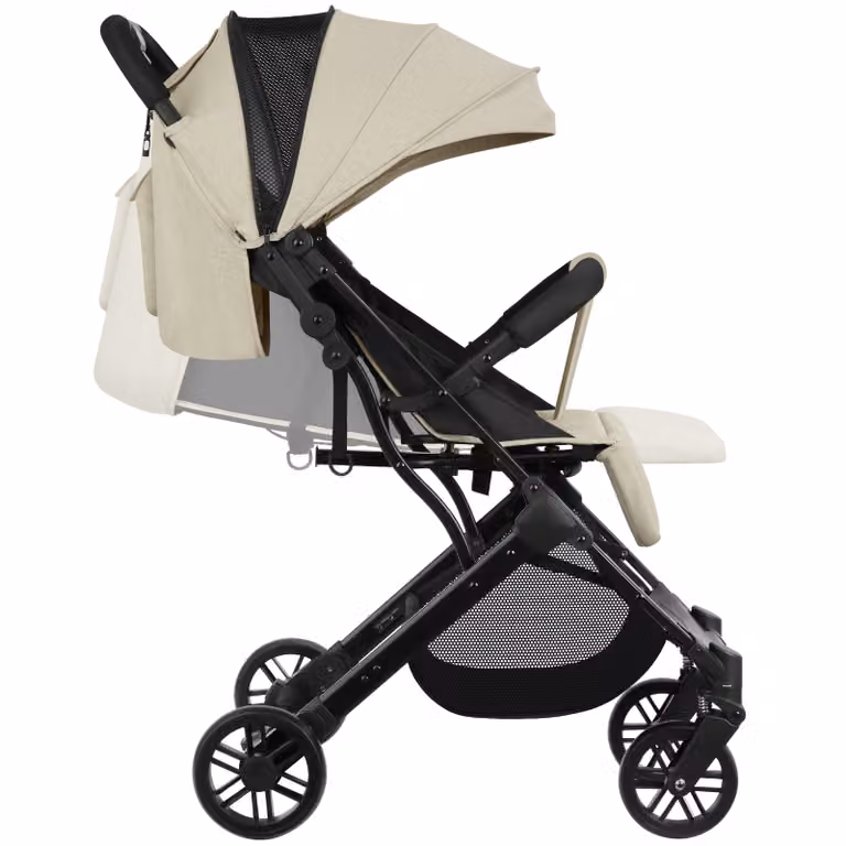Buggy allround tectake pieghevole con una mano, ruote piroettanti e sospensioni, grigio/beige