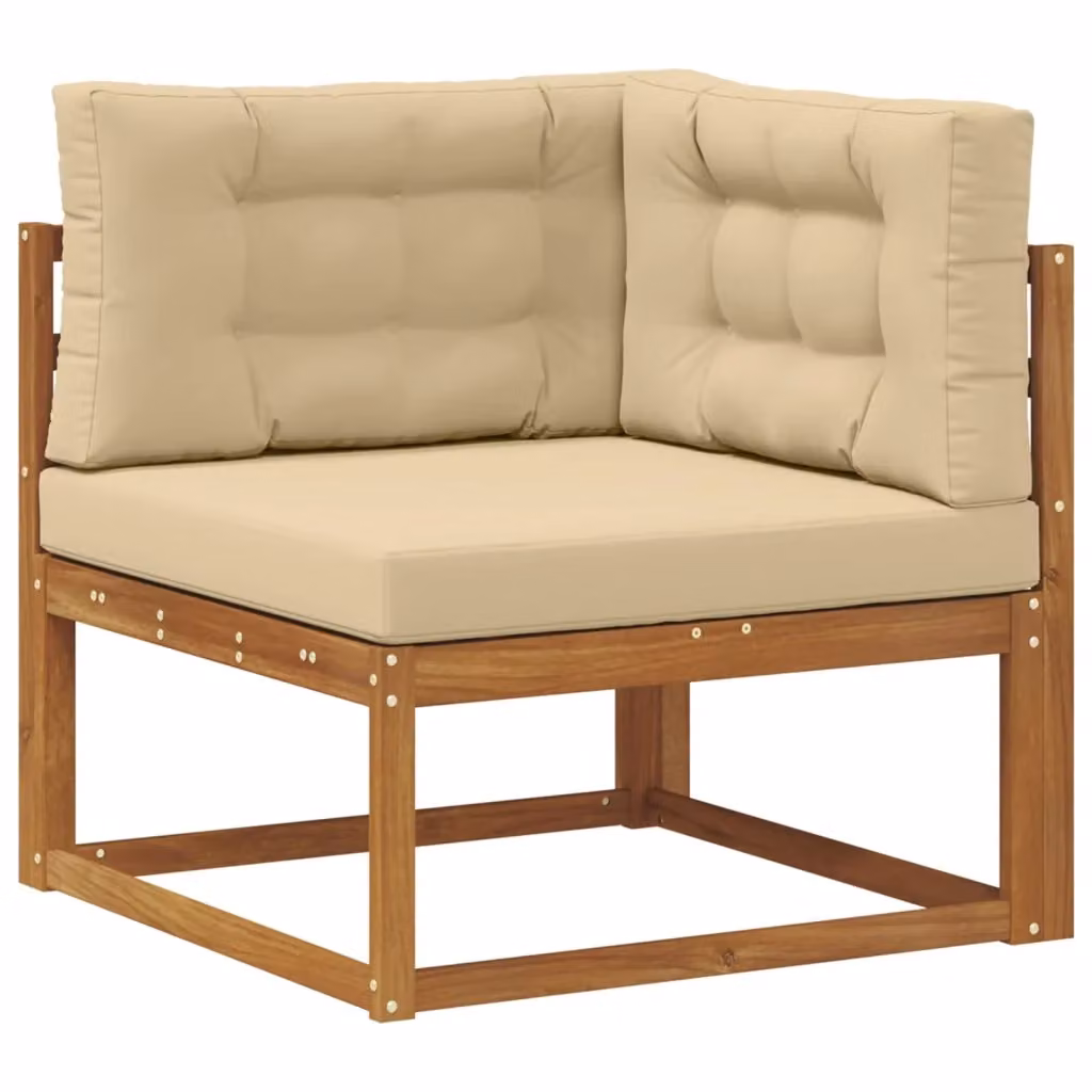 Divano Angolare da Esterno Componibile in Legno di Acacia con Cuscini Beige per Giardino e Terrazzo – 2