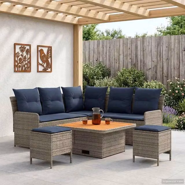 Set di Mobili 6 pz Grigio e Blu Navy Rattan in PE 3422186