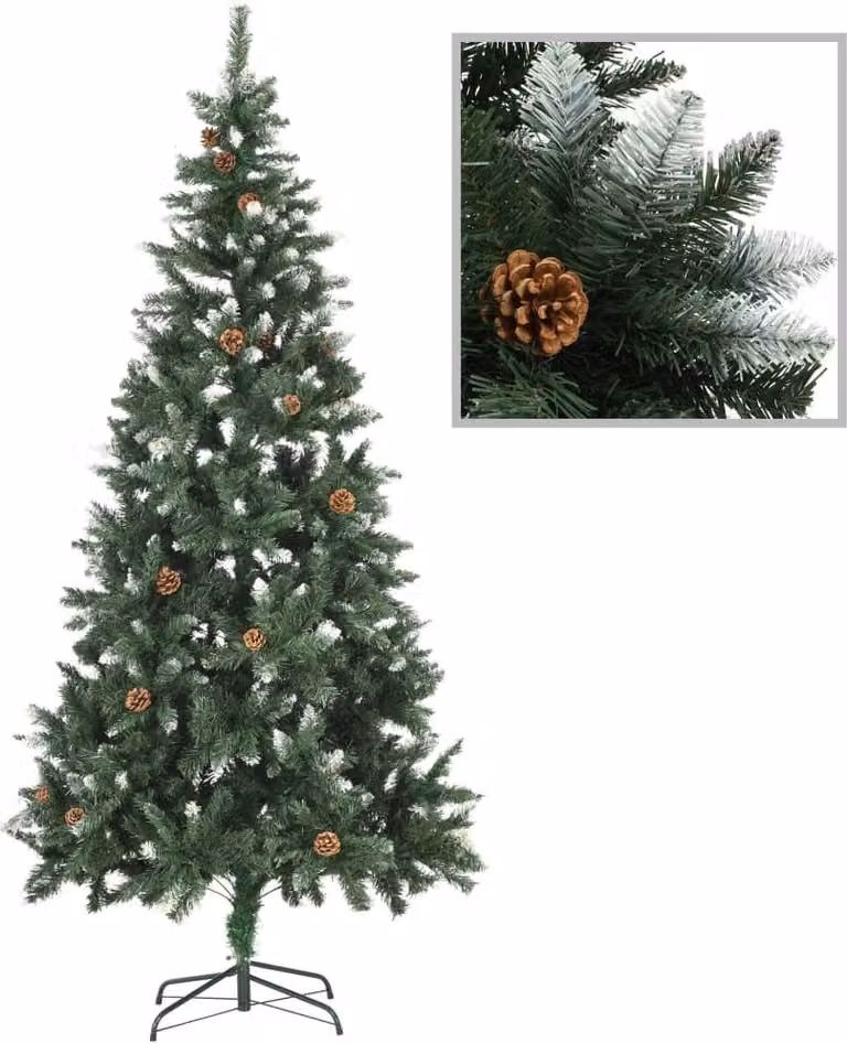 The Living Store Albero di Natale Artificiale Cono di Pino Bianco Glitterato 210 cm