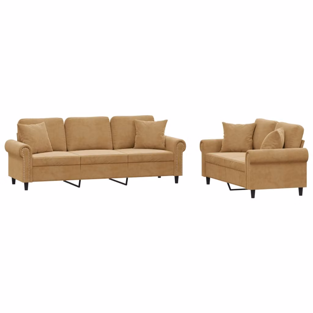 SYFAX™ Set di Divani 2 pz con Cuscini Marrone in Velluto