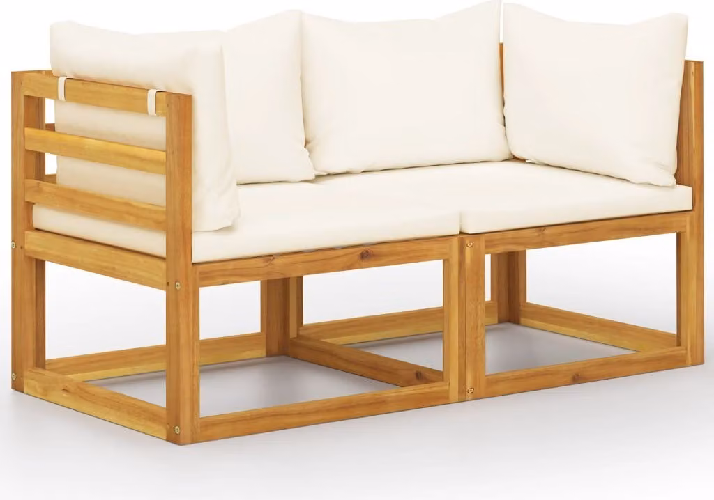 The Living Store Panca da giardino a 2 posti con cuscini bianco crema