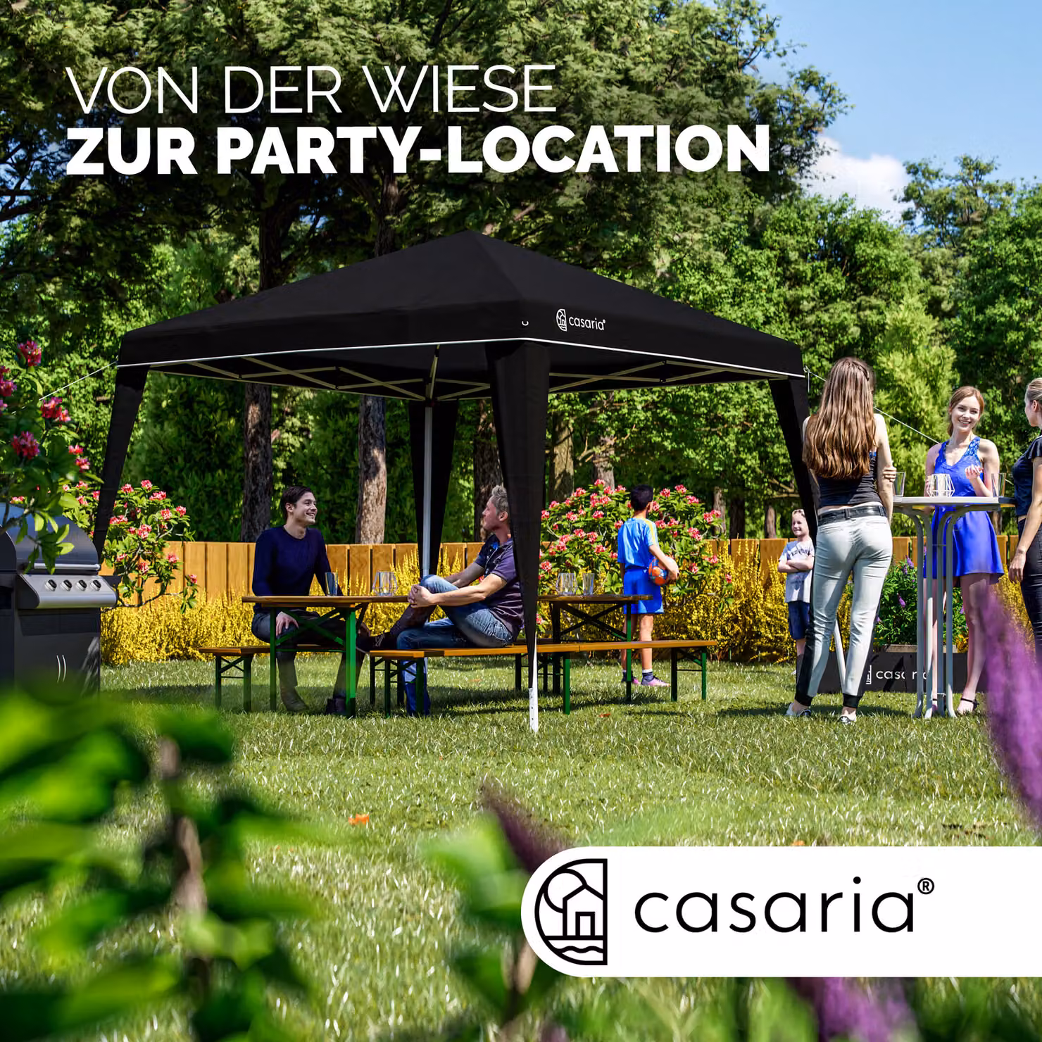 Gazebo da giardino Capri Casaria® verde con copertura in poliestere UPF 50+ L: 300 cm, P: 300 cm, H: 250 cm – 3