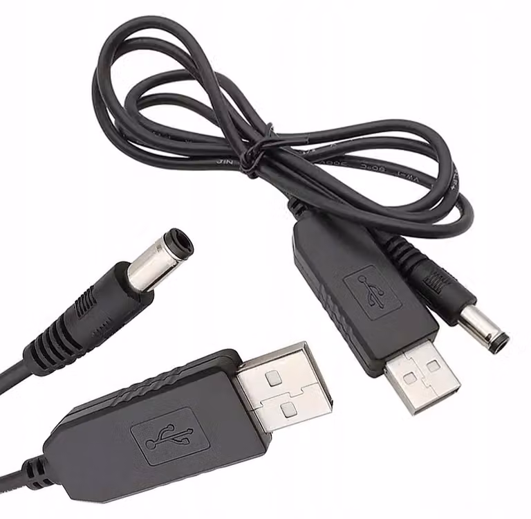 Rosfix Convertitore di Tensione USB-CC – USB da 5 V a 9 V, Connettore 5,5x2,1 mm | Cavo da 100 cm, Corrente di Uscita 0,8-1 a | Ideale per Router