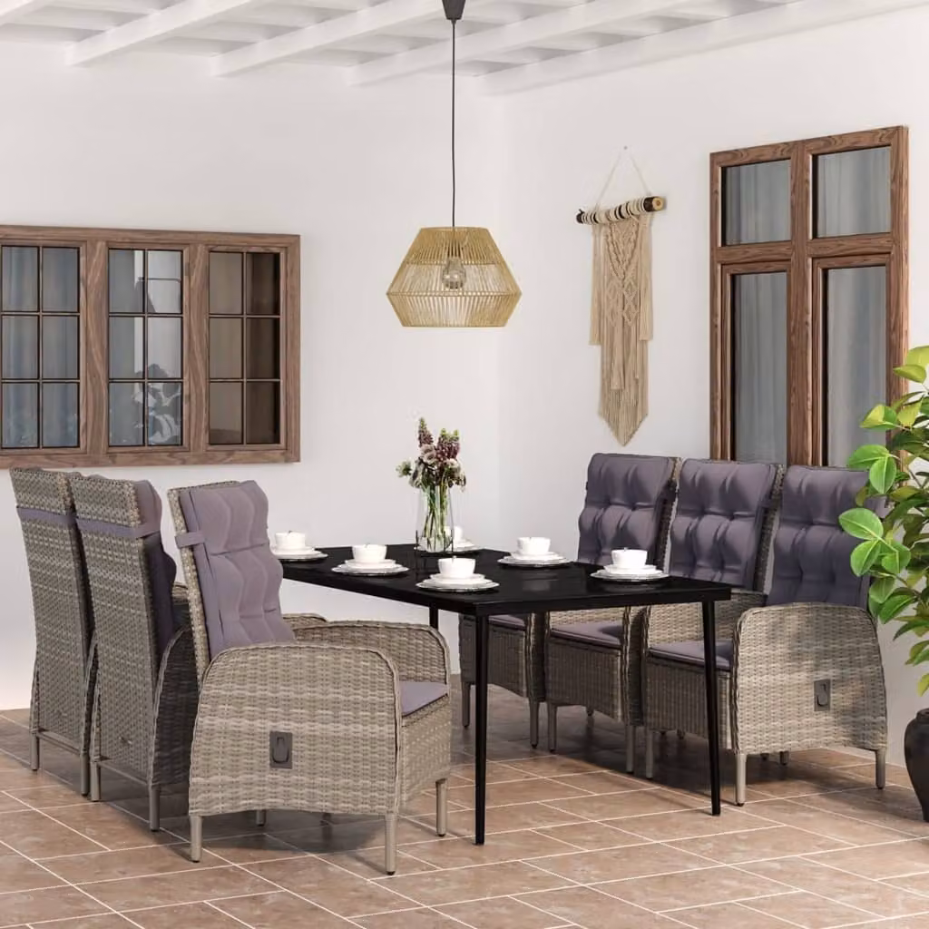 Maison Exclusive - Set da pranzo da giardino da 7 pezzi con cuscini grigi e neri