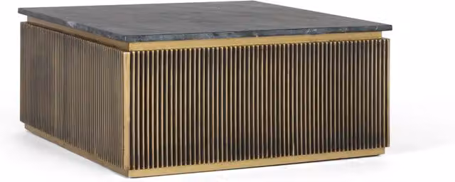 Tavolino quadrato in legno di mango con rivestimento in bronzo e piano in marmo nero Giner y Colomer