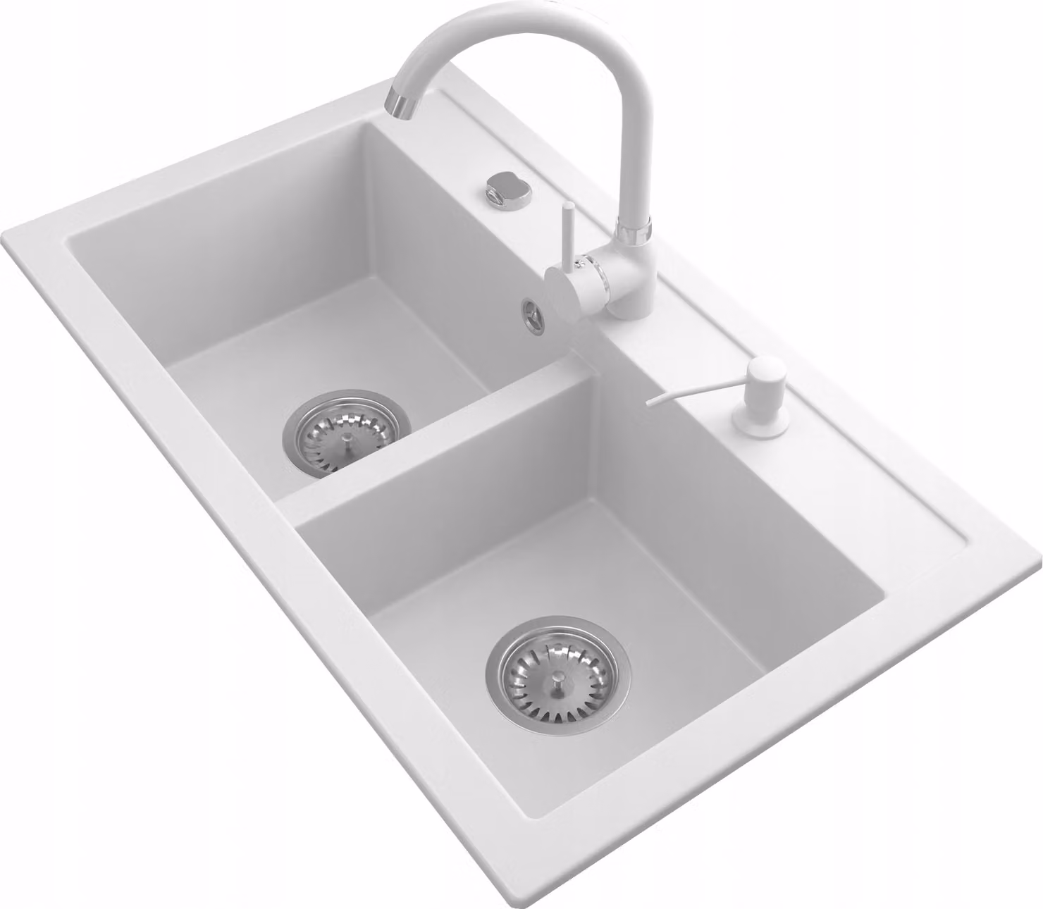 Granitan - Lavello in granito - Lavandino 74,6x44,2 cm - Lavello bianco - con miscelatore - DUET