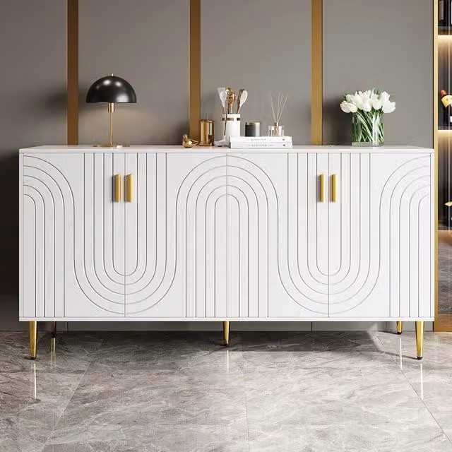 Consolle Bianca ¨C Minimal ¨C 152x40x75cm design moderno con maniglie e piedi dorati