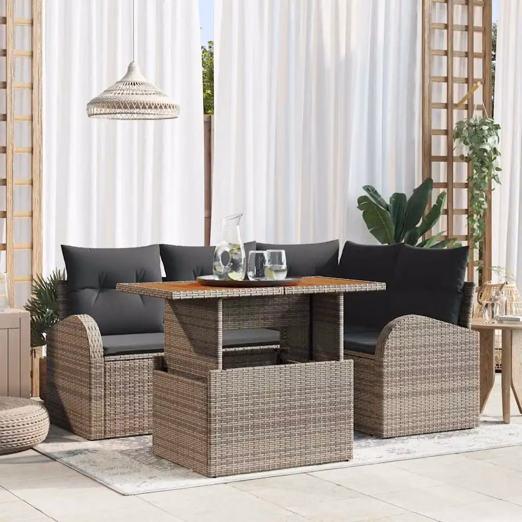 Set Divano da Giardino a L vidaXL in Polyrattan Grigio con Tavolino e Cuscini – 1