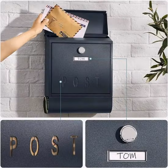 Cassetta postale in acciaio con cerniera e chiusura a chiave, colore antracite, modello GMB021G01