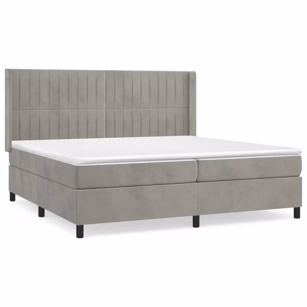 vidaXL Giroletto a Molle con Materasso in Velluto Grigio Chiaro e Bianco L/P/H: 200 x 200 x 128 cm – 2